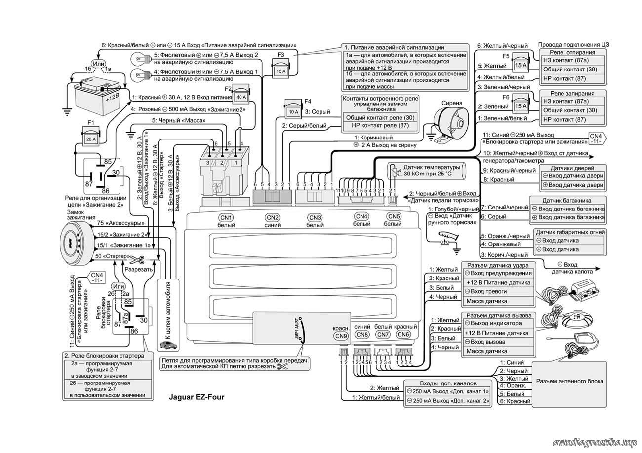 Схема подключения сигнализации jaguar ez ultra